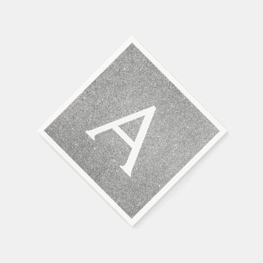 Silver Glitzer & Sparkle Monogram, Initial Birthda Serviette (Ecke)