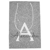 Silver Glitzer & Sparkle Monogram Mittlere Geschenktüte (Vorderseite)