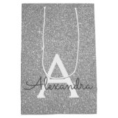 Silver Glitzer & Sparkle Monogram Mittlere Geschenktüte (Rückseite)