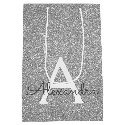 Silver Glitzer & Sparkle Monogram Mittlere Geschenktüte (Rückseite)