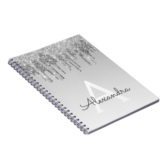 Silver Glitzer Sparkle Monogram Notebook Notizblock (Rechte Seite)