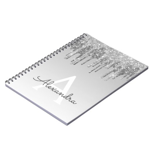 Silver Glitzer Sparkle Monogram Notebook Notizblock (Linke Seite)