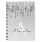 Silver Glitzer Sparkle Monogram Notebook Notizblock (Vorderseite)