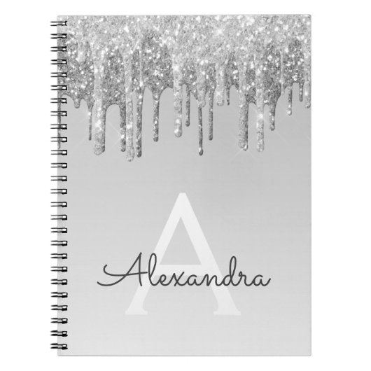 Silver Glitzer Sparkle Monogram Notebook Notizblock (Vorderseite)