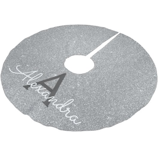 Silver Glitzer & Sparkle Monogram Polyester Weihnachtsbaumdecke (Schrägansicht)