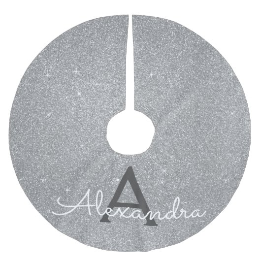 Silver Glitzer & Sparkle Monogram Polyester Weihnachtsbaumdecke (Vorderseite)