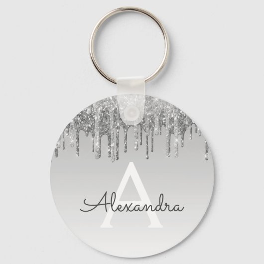 Silver Glitzer & Sparkle Monogram Schlüsselanhänger (Vorderseite)