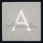 Silver Glitzer & Sparkle Monogram Steinuntersetzer<br><div class="desc">Silber Imitate Glitzer und sparkle Elegant Stone Tile. Diese Stone Tiles können so angepasst werden,  dass sie Ihren Anfangs- und Vornamen enthalten.</div>