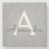 Silver Glitzer & Sparkle Monogram Steinuntersetzer (Vorderseite)