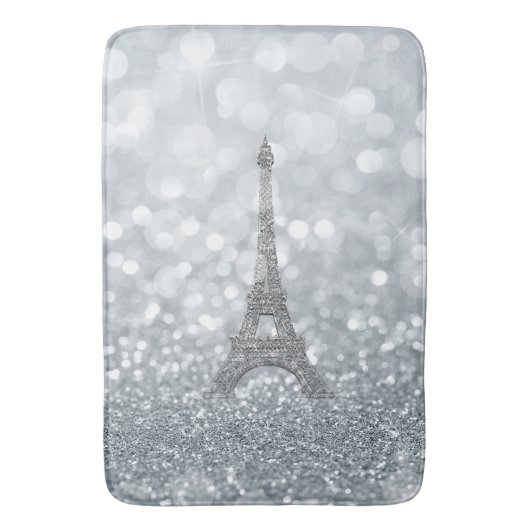 Silver Glitzer Sparkle Paris Eiffel Tower Glam Badematte (Vorderseite Vertikal)