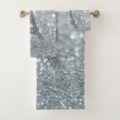 Silver Glitzer Sparkle Paris Eiffel Tower Glam Badhandtuch Set (Insitu)