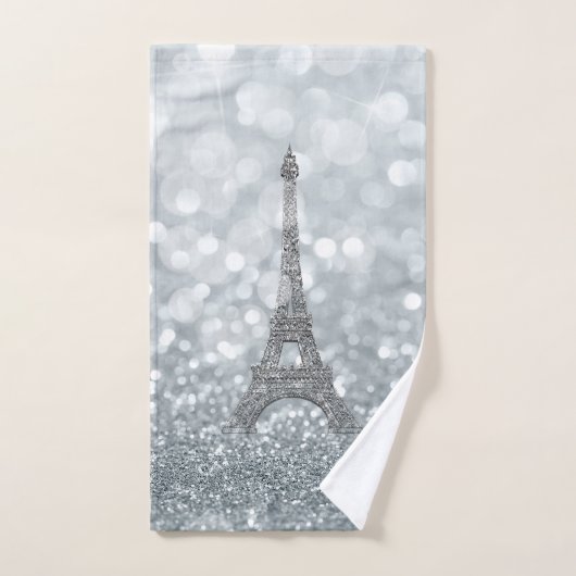 Silver Glitzer Sparkle Paris Eiffel Tower Glam Badhandtuch Set (Handtuch)