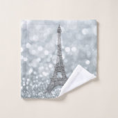 Silver Glitzer Sparkle Paris Eiffel Tower Glam Badhandtuch Set (Waschlappen)