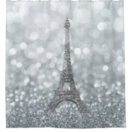 Silver Glitzer Sparkle Paris Eiffel Tower Glam Duschvorhang