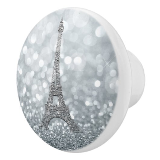 Silver Glitzer Sparkle Paris Eiffel Tower Glam Keramikknauf (Rechts)