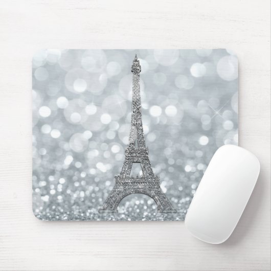 Silver Glitzer Sparkle Paris Eiffel Tower Glam Mousepad (Mit Mouse)