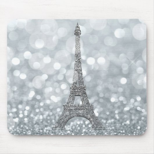 Silver Glitzer Sparkle Paris Eiffel Tower Glam Mousepad (Vorne)