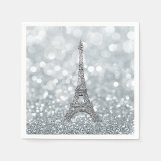 Silver Glitzer Sparkle Paris Eiffel Tower Glam Serviette (Vorderseite)