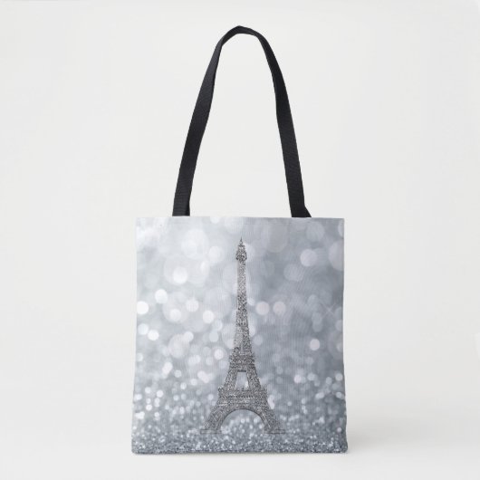 Silver Glitzer Sparkle Paris Eiffel Tower Glam Tasche (Vorderseite)
