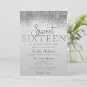Silver Glitzer Sparkle Sweet 16 Geburtstag Einladung (Stehend Vorderseite)
