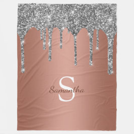 Silver Glitzer Sparkle Tropfen Rose Gold Monogramm Fleecedecke