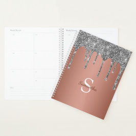Silver Glitzer Sparkle Tropfen Rose Gold Monogramm Planer