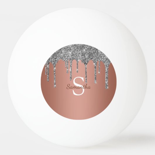 Silver Glitzer Sparkle Tropfen Rose Gold Monogramm Tischtennisball (Vorderseite)