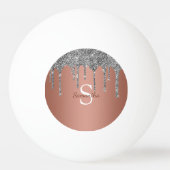 Silver Glitzer Sparkle Tropfen Rose Gold Monogramm Tischtennisball (Rückseite)