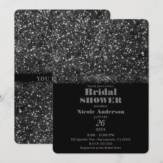 Silver Glitzer Sparkling Lights Brautparty Einladung (Vorne/Hinten)