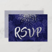 Silver Glitzer Splash auf Royal Blue Rose RSVP Karte (Vorne/Hinten)