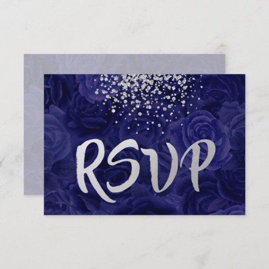 Silver Glitzer Splash auf Royal Blue Rose RSVP Karte (Vorne/Hinten)