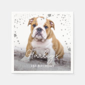 Silver Glitzer Stars Custom Foto Haustier Hund Geb Serviette (Vorderseite)