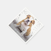 Silver Glitzer Stars Custom Foto Haustier Hund Geb Serviette (Ecke)