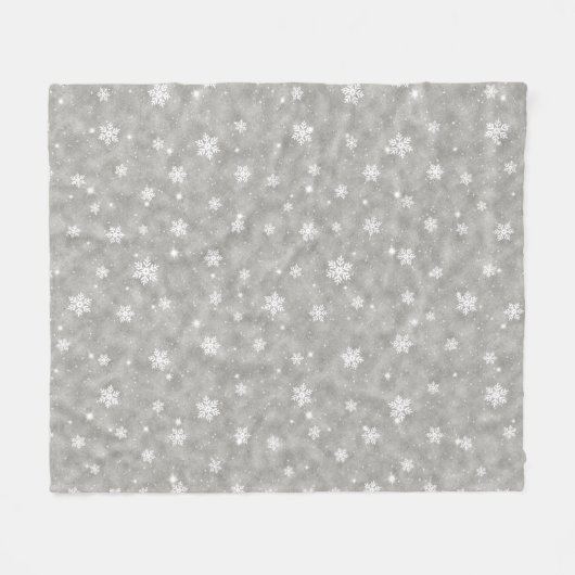 Silver Glitzer Stars Snowflakes Fleece Blankon (Vorderseite (Horizontal))