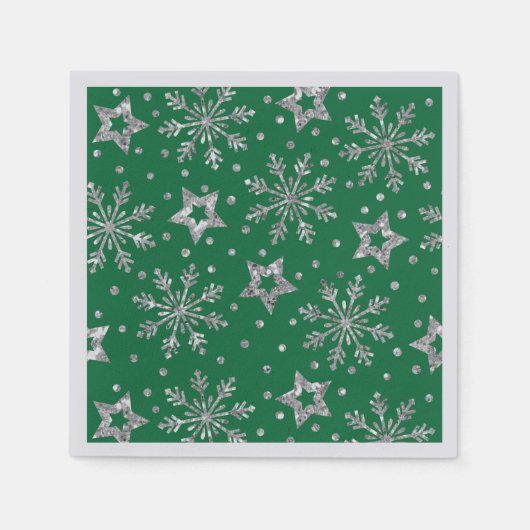 Silver Glitzer Stars & Snowflakes Neapel Serviette (Vorderseite)