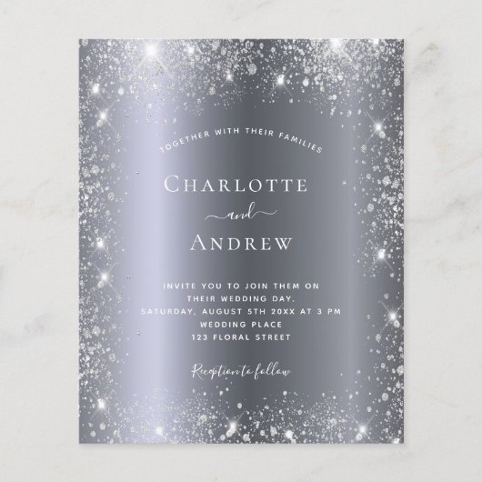 Silver Glitzer Staub Budget Hochzeitseinladung Flyer (Vorne)