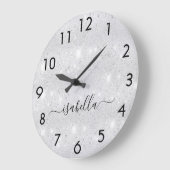 Silver Glitzer staub Metal Namensschrift Große Wanduhr (Winkel)
