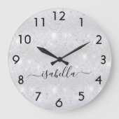 Silver Glitzer staub Metal Namensschrift Große Wanduhr (Vorderseite)