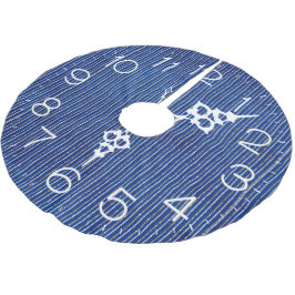 Silver Glitzer Streifen auf blaue Uhr Polyester Weihnachtsbaumdecke