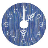 Silver Glitzer Streifen auf blaue Uhr Polyester Weihnachtsbaumdecke (Vorderseite)