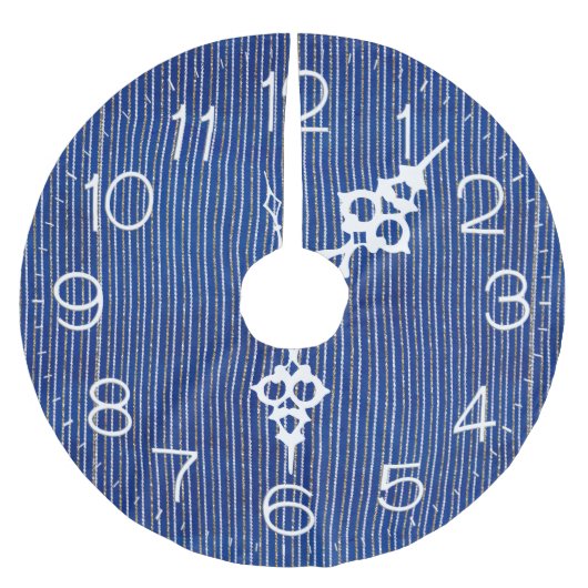 Silver Glitzer Streifen auf blaue Uhr Polyester Weihnachtsbaumdecke (Vorderseite)