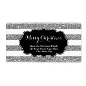 Silver Glitzer Stripes Christmas Address Label (Vorne)