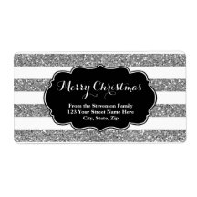 Silver Glitzer Stripes Christmas Address Label