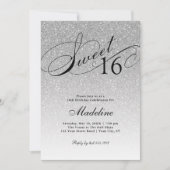 Silver Glitzer Sweet 16 Extravagant Script Einladu Einladung (Vorderseite)
