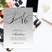 Silver Glitzer Sweet 16 Extravagant Script Einladu Einladung
