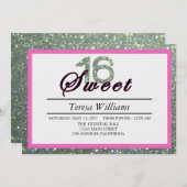 Silver Glitzer Sweet 16 Geburtstagsparty Einladung (Vorne/Hinten)