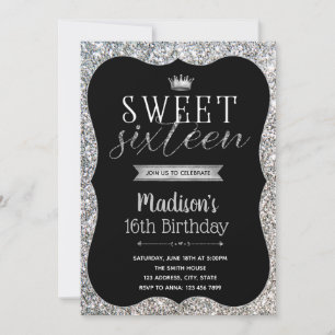 Silver Glitzer Sweet 16 Party Einladungen