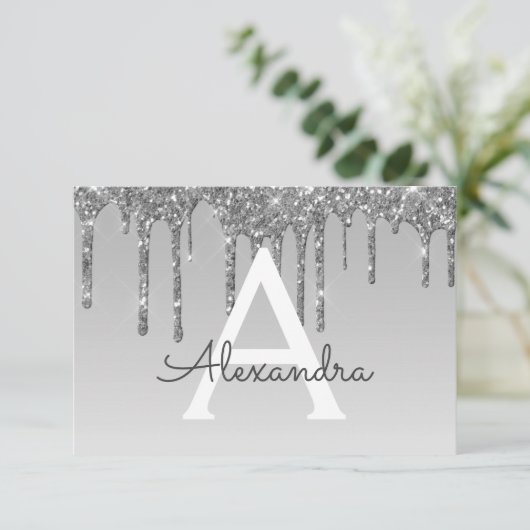 Silver Glitzer Sweet 16 Save the Date Einladung (Stehend Vorderseite)