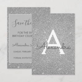 Silver Glitzer Sweet 16 Save the Date Einladung