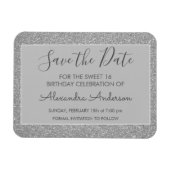Silver Glitzer Sweet 16 Save the Date Magnet (Horizontal)